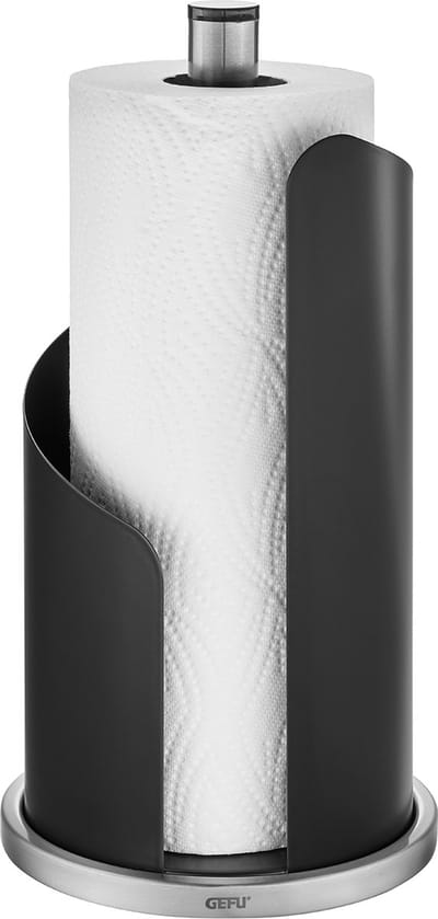 GEFU CURVE Keukenrolhouder 30 cm – Mat Zwart – RVS – Eénhandig Afscheuren