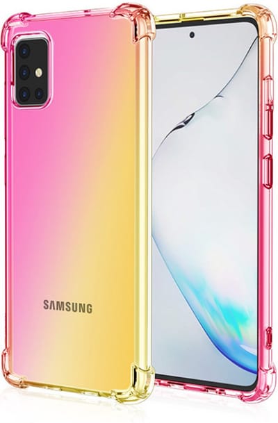 Hoesje geschikt voor Samsung Galaxy A52S - Backcover - Extra dun - Transparant - Tweekleurig - TPU - Roze/Geel