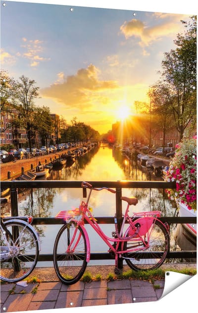 Gards Tuinposter Amsterdamse Brug met Zonsopgang - 120x160 cm - Tuindoek - Tuindecoratie - Wanddecoratie buiten - Tuinschilderij