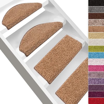 Zachte Shaggy Trapmatten Set van 15 Stuks - Halfrond, Lichtbruin, Ondersteuning voor Antislip Grip