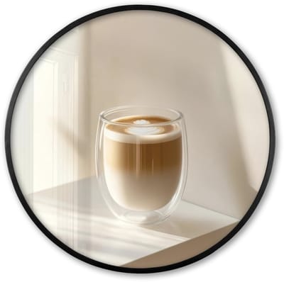 Poster in lijst Rond - Fotolijst 60x60 cm - Posters - Mok - Latte - Minimalistisch - Schaduw - Ronde posterlijst zwart - Decoratie - Wanddecoratie woonkamer - Muurdecoratie slaapkamer