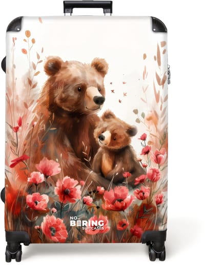 NoBoringSuitcases.com® - Koffer groot - Reiskoffer lichtgewicht - Beren - Bloemen - Aquarel - Rolkoffer met 4 wielen - Grote trolley XL - 98 liter bagage