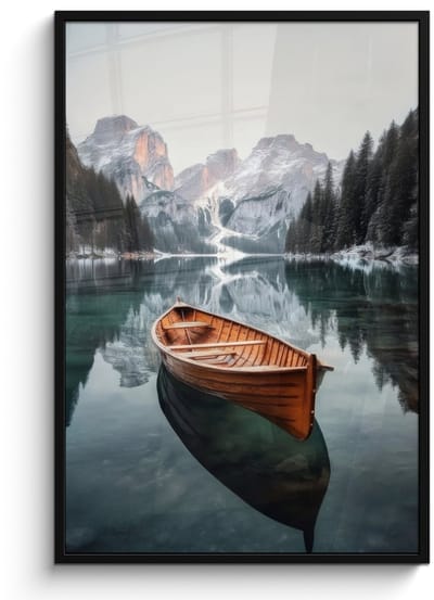 Poster in lijst - Fotolijst 80x120 cm - Posters - Boot - Bergen - Natuur - Water - Posterlijst zwart - Decoratie - Wanddecoratie woonkamer - Muurdecoratie slaapkamer
