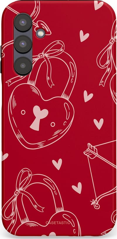 Casetastic Hoesje Geschikt voor Samsung A25 - Stijlvolle Beschermende Duo-layer Case - Hartendief - Liefdes Slotjes - Valentijn - Valentine - Love - Rood Wit