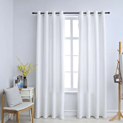 vidaXL - Gordijnen - verduisterend - met - ringen - 2 - st - 140x175 - cm - gebroken - wit
