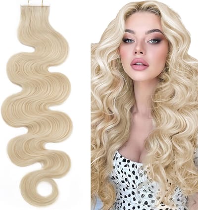 Echthaar Tape Extensions voor Haarverlenging - 20 Stuks 14" (35cm) Geweldig Platina Blond #60, Naadloze Skin Weft voor Natuurlijk Uitziend Haar