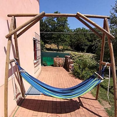 Tuinhangmat - Canvas hangmat - Ontspannen in de tuin - Met houten spreidstokken - 200 x 100 cm - Blauw gestreept