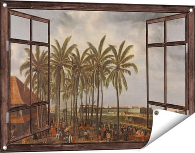 Gards Tuinposter Doorkijk Het Kasteel van Batavia - Andries Beeckman - 90x60 cm - Tuindoek - Tuindecoratie - Wanddecoratie buiten - Tuinschilderij