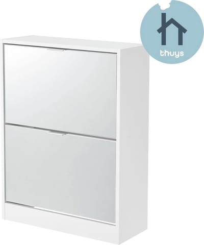 Thuys - Schoenenkast Met Spiegel - Schoenenkast Halmeubel - Wit - Stijlvol