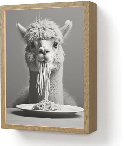 Wandlamp 30x40 cm - Oplaadbaar - Alpaca - Pasta - Zwart - Wit - Grappig - Dieren - Wandlampen binnen woonkamer - Slaapkamer lamp - Decoratieve nachtlamp - Vloerlamp draadloos