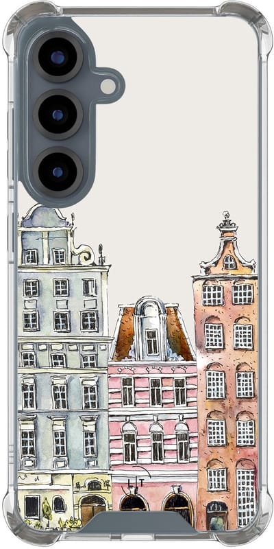 Shockproof hoesje - Geschikt voor Samsung Galaxy S25 - Grachtenpandjes - Extra sterke case - TPU/polycarbonaat - Print / Illustratie - Multi, Transparant