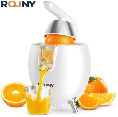 Allero Citruspers - Citroenpers - Juicer - Sinaasappel Centrifuge - Roestvrijstaal - Wit - 400 ML - Stille Motor - Opzetstukken