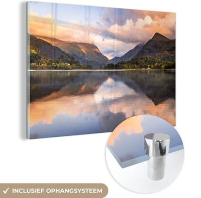 ® Glasschilderij 180x120 cm - Schilderij acrylglas - Weerspiegeling van het nationaal park Snowdonia - Foto op glas - Muurdecoratie woonkamer - Wanddecoratie slaapkamer - Schilderijen