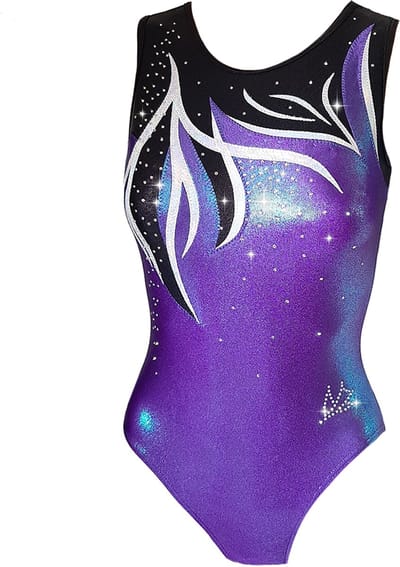 Fairysports Turnpakje Nightlake maat 110-116 meisjes gympakje zwart zilver indigo met gekleurde steentjes