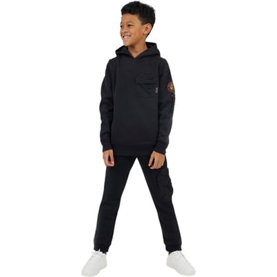 Brave Soul Jongenssweatshirt met capuchon, geribd en lange mouwen (Jet Zwart)