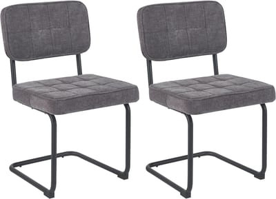 Colenis - Buisframe Stoel Kita - Eetkamerstoel - Set van 2 - Grijs - Chenille Stof - Metalen Frame - Industrieel Design