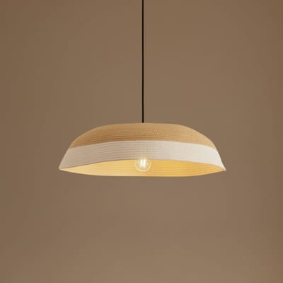 Lindby hanglamp Caliva, Ø 60 cm, beige/wit, henneptouw