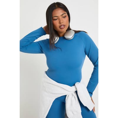 boohoo Dames Plus Superzacht Naaddetail Lange Mouwen Top | Dark Blue | Maat: 16