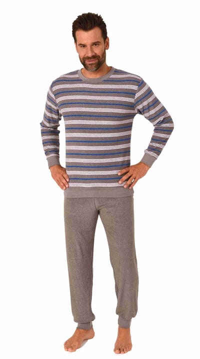 Herenpyjama met lange mouwen in badstof en manchetten - ook in overmaten - 222 13 802