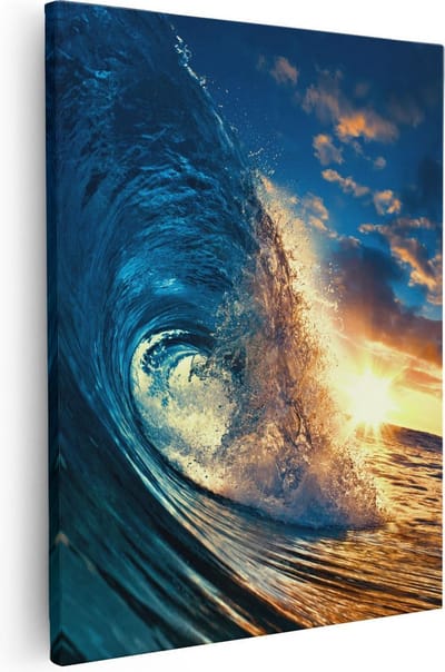 Artaza Canvas Schilderij Zonsondergang Zee - 40x50 cm - Wanddecoratie Golf - Muurdecoratie Kust - Kamer Accessoires