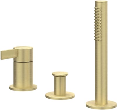 IVY Pact Badrandcombinatie 3-Gats Mengkraan met Uittrekbare Handdouche zonder Uitloop - Geborsteld Mat Goud PVD
