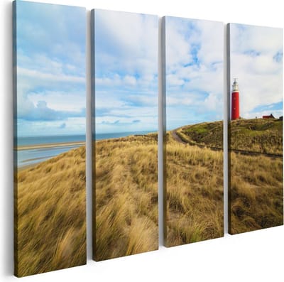 Artaza Canvas Schilderij Vierluik Vuurtoren met Duinen in Texel - 80x60 - Foto Op Canvas - Canvas Print