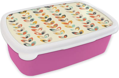 Broodtrommel Roze - Lunchbox - Brooddoos - Bladeren - Jaren 50 - Patroon - 18x12x6 cm - Kinderen - Meisje