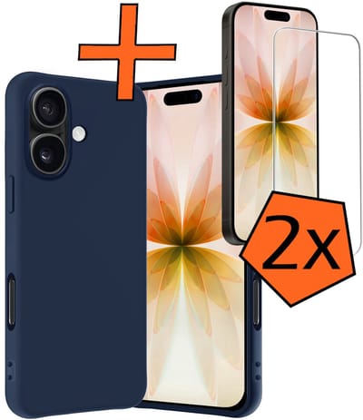 Hoes - Met 2x Screenprotector - Geschikt voor Apple iPhone 17 - Sterk & Shockproof - Back Cover - Siliconen Case - Telefoon Hoes - Donkerblauw