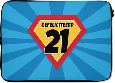 Laptophoes 13 inch - 21 jaar - Verjaardag - Cape - Laptop sleeve - Binnenmaat 32x22,5 cm - Zwarte achterkant