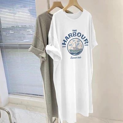 Zomerjurk Los Lang Knie Katoen Korte Mouwen T-shirt Rok Trendy Moeder Buik Zomerjurk XL white