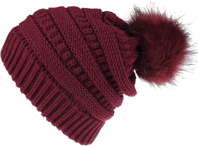 ASTRADAVI Pom Beanie Hat - Muts - Dames Pompon Muts - Warme Winter Mutsen - Skimutsen - Bordeaux