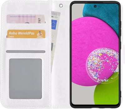 Hoesje Met Pasjeshouder - Geschikt voor Samsung Galaxy A52s 5G - Luxe Bookcase Portemonee - Flip Case - Kunstleer Book Case - Flipcase - Book Cover - Walletcase - Portemonneehoes - Wit