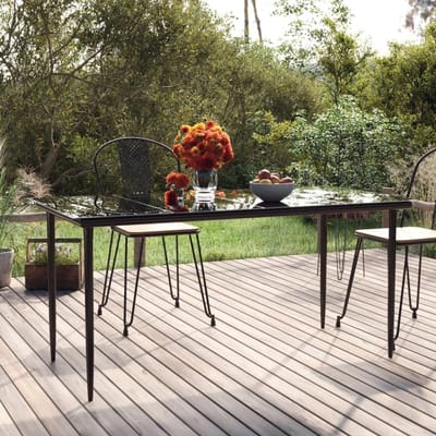 Tuin eettafel - Buitenmeubel - Buiten dineren - Gehard glazen blad - 160 x 80 cm - Zwart