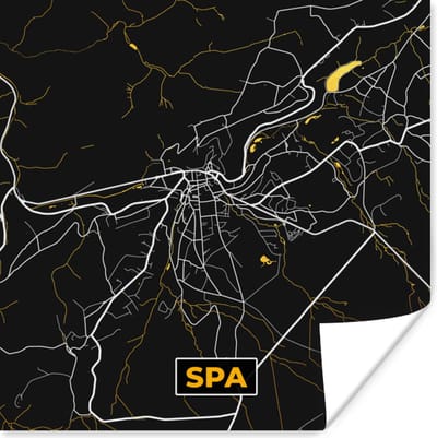 Poster Kaart - Spa - Plattegrond - Goud - Stadskaart - 100x100 cm XXL
