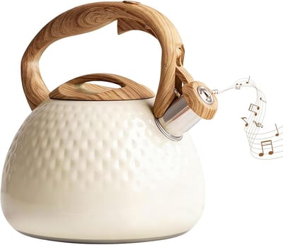 Waterkoker, 3L Fluitende Waterkoker voor Gaskookplaat met Hout Patroon Handvat Luide Fluit, Voedselkwaliteit Roestvrij Staal, Anti-Heet Handvat en Anti-Roest, Geschikt voor Alle Warmtebronnen