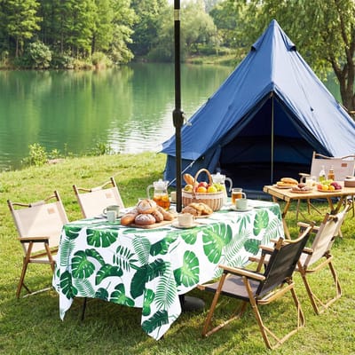 Dailygoods- Tafelkleed Waterbestendig - Tafelkleed Buiten - Afwasbaar Tafelkleed - Rechthoekig Tafelkleed - Parasolgat - Premium Polyester 152x213 cm - Tuinbedekking