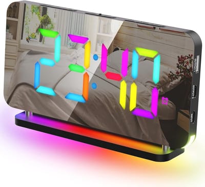 Digitale Spiegelwekker met RGB Nachtlampje en Snooze Functie - 7 Inch Wecker met Instelbare Helderheid