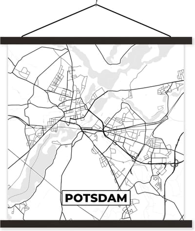 Posterhanger incl. Poster 60x60 cm - Schoolplaat - Kaart - Potsdam - Plattegrond - Stadskaart - Textielposter - Zwarte latten - Stadskaart