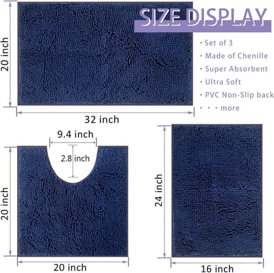 Badmatset - Badkamermatten - Na het Douchen - Antislip Waterabsorberend - 50x80cm U-vorm - Donkerblauw