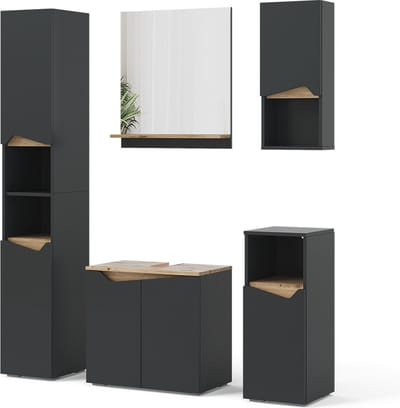 Vicco Badkamermeubelcombinatie Marelle, Antraciet/Artisanaal eiken, 5-delig