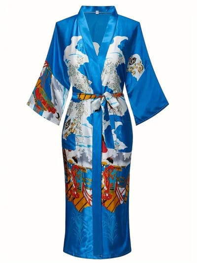 Bovista Badjas Dames - Kimono - Kamerjas - Ochtendjas - Pyama - Blauw - S