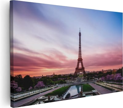 Artaza Canvas Schilderij Parijs - 30x20 cm - Klein - Wanddecoratie Skyline - Muurdecoratie Zon - Kamer Accessoires Frankrijk
