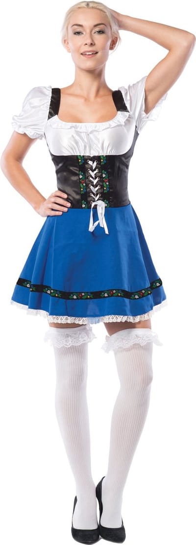 Partychimp Oktoberfest Dirndl Dames Sylvia Oktoberfest Dames Carnavalskleding Dames Carnaval Kostuum Dames - Polyester - Blauw/Zwart - Maat 2XL/44