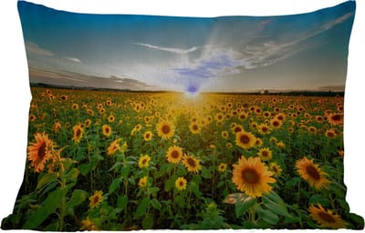 Buitenkussens - Tuin - Zonsondergang - Bloemen - Zonnebloem - Horizon - Landschap - 50x30 cm