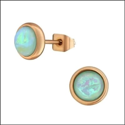 Aramat Jewels | Oorbellen | RVS Opaal Oorbellen - Synthetische Opaal Studs | Rosékleurig / 7mm / Wit | |5mm | Zilver | Kinderen, Volwassenen | Verkleurd niet