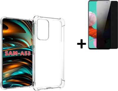 MoDo hoesje Geschikt voor Samsung Galaxy A53 5G - Siliconen Back Cover - Transparant Shockproof met privacy screenprotector