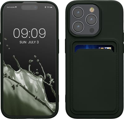 kwmobile telefoonhoesje geschikt voor iPhone 15 Pro - Hoesje met pasjeshouder - TPU case in donkergroen