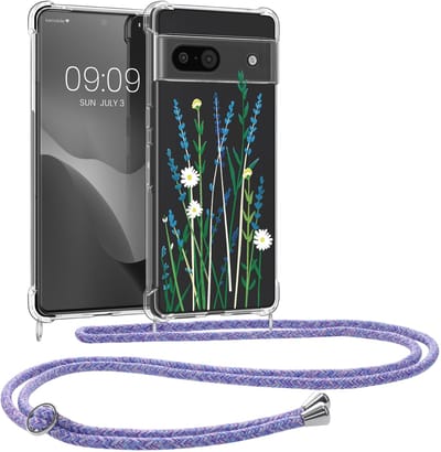 kwmobile telefoonhoesje geschikt voor Google Pixel 8a - Hoesje met telefoonkoord - Back cover voor smartphone - Case in lavendel / groen / transparant