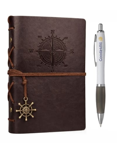 Goodz4All Vintage Lederen Notitieboek met Pen - Schetsboek Notebook A6 - Travel Journal Refill Donker Bruin -Reis Dagboek Retro met Blanco Papier Navulbaar 10x15 cm