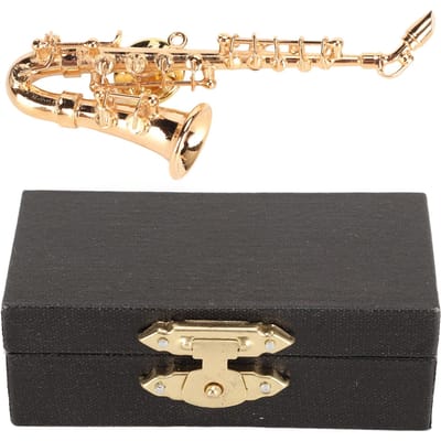 Brochespeld voor muziekinstrument, modieuze miniatuur saxofoon brochespeld met rode fluwelen voering beige